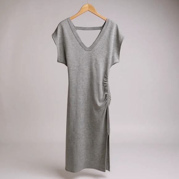 Daily Practice Anthropologie V-Neck Midi Dress Size Small Ruched Soft Stretch - Picture 1 of 9